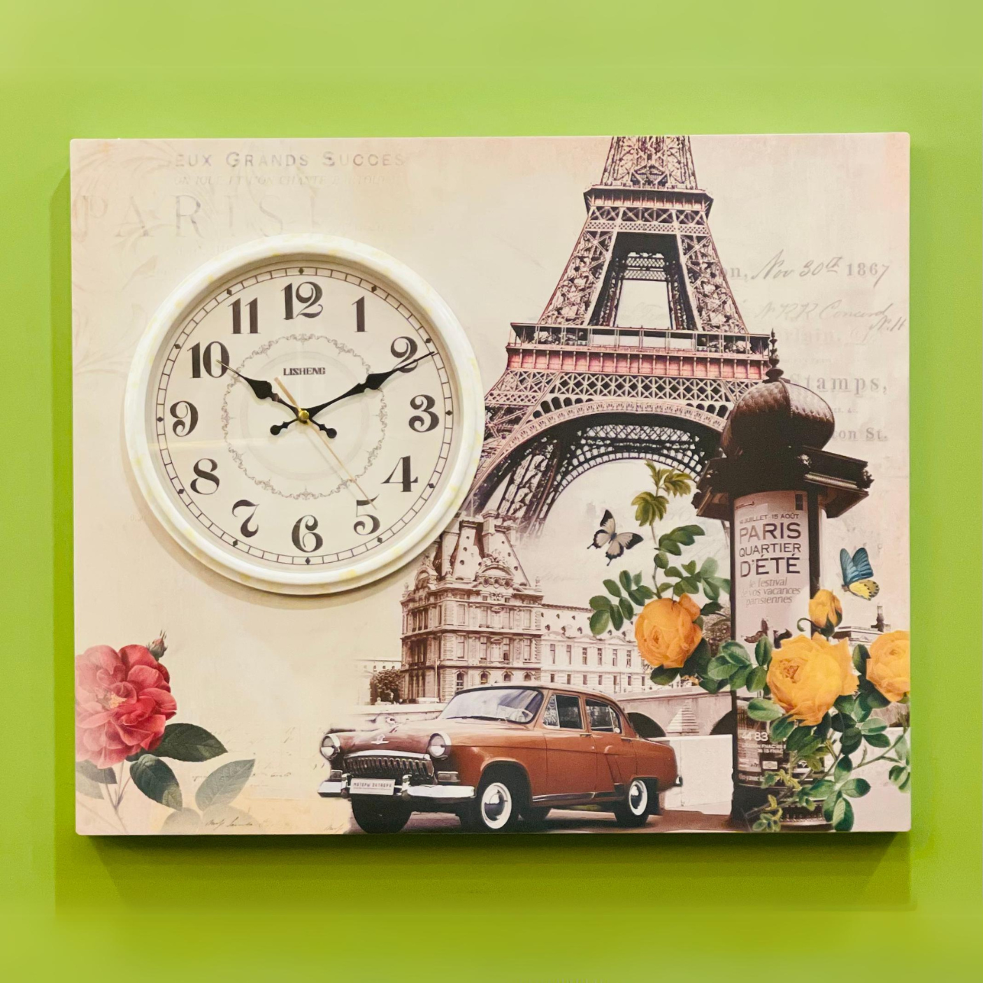CHARLING WALL CLOCK WITH EIFFEL TOWER ART FRAME