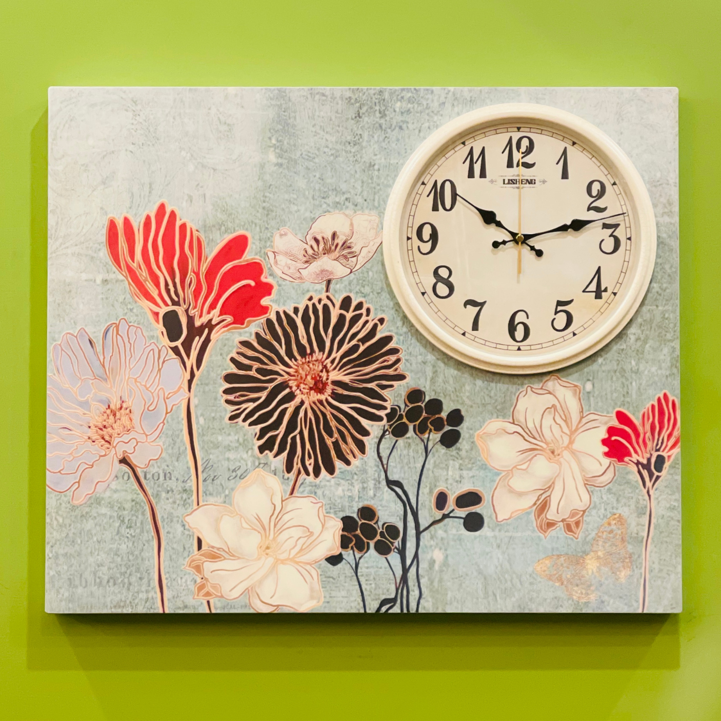 CHARLING WALL CLOCK WITH FLOWERS SCENERY ART FRAME